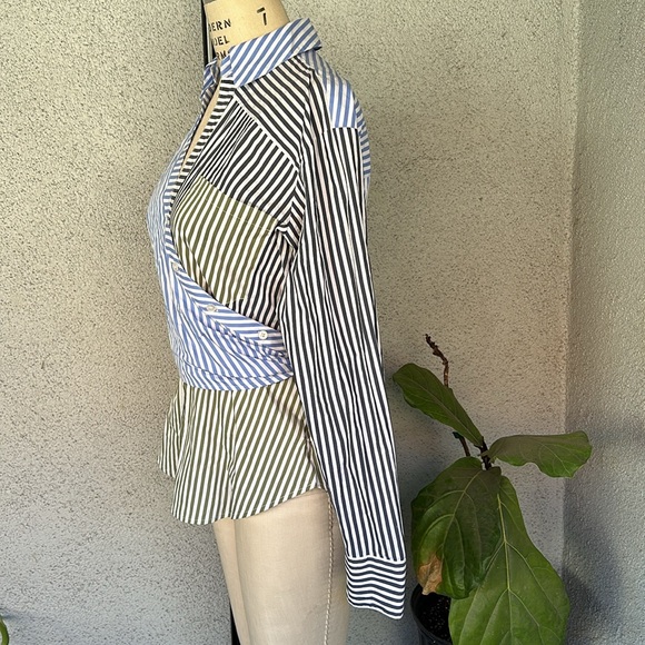 VERONICA BEARD | Striped Assymetrical Button Down Top - Picture 3 of 12